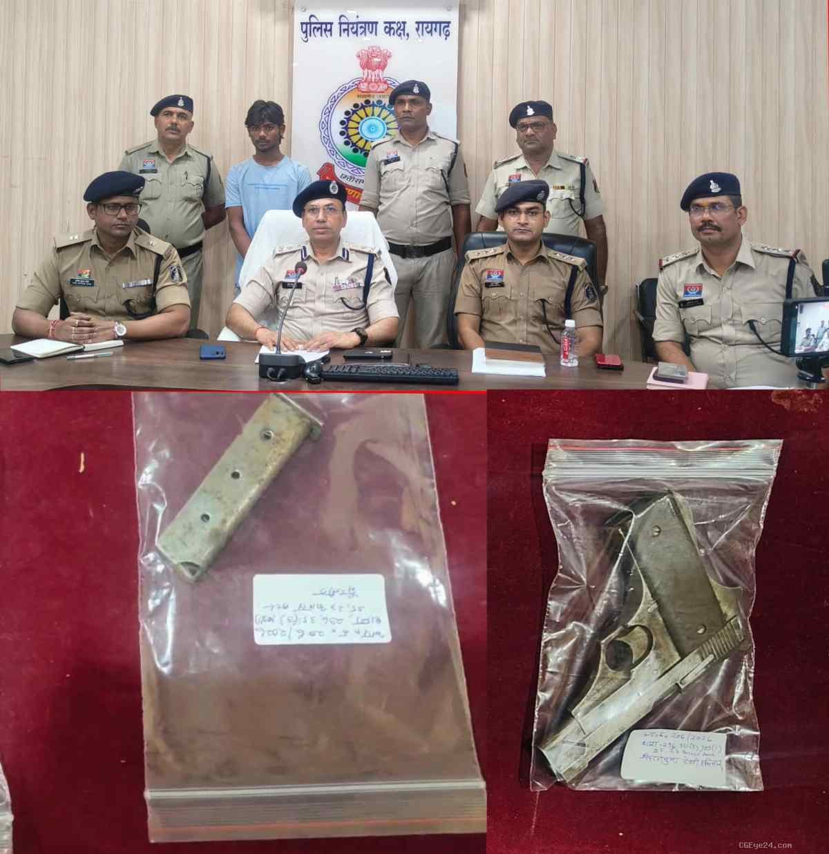 रायगढ़ पुलिस की बिहार तक दबिश: गेरवानी शराब दुकान में गार्ड पर फायरिंग करने वाला शूटर जमुई के खेत से धराया, पिस्टल बरामद।